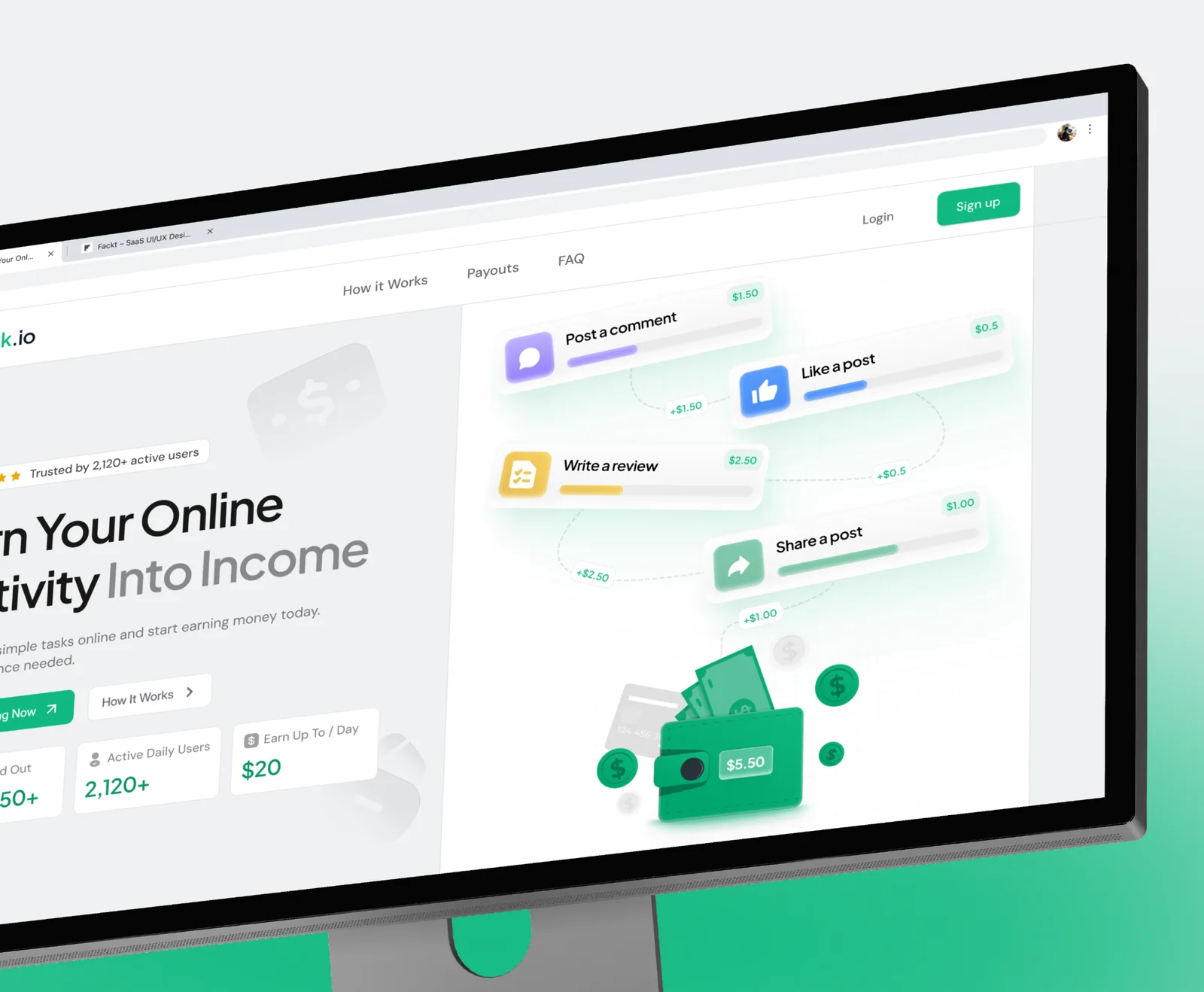 EarnTask, web design by Fackt