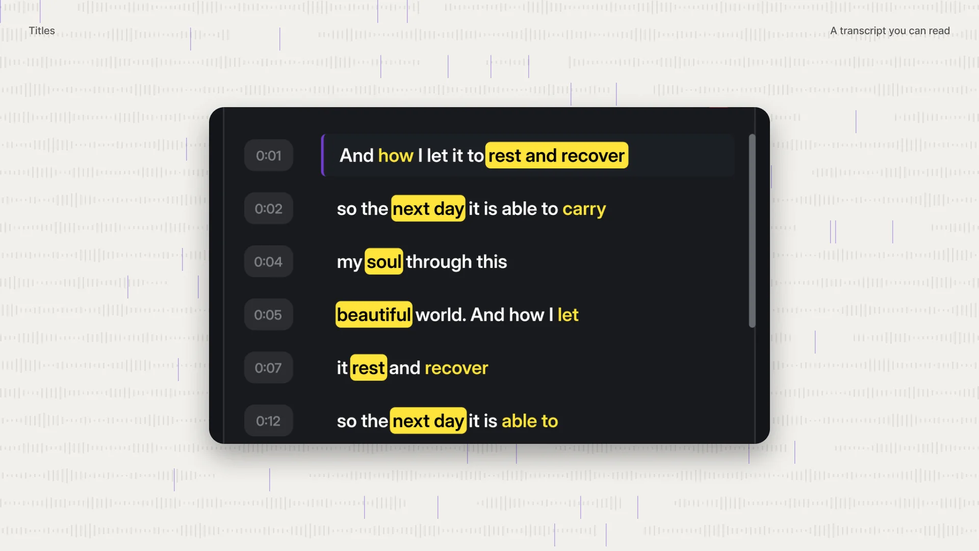 Titles from a transcript you can read