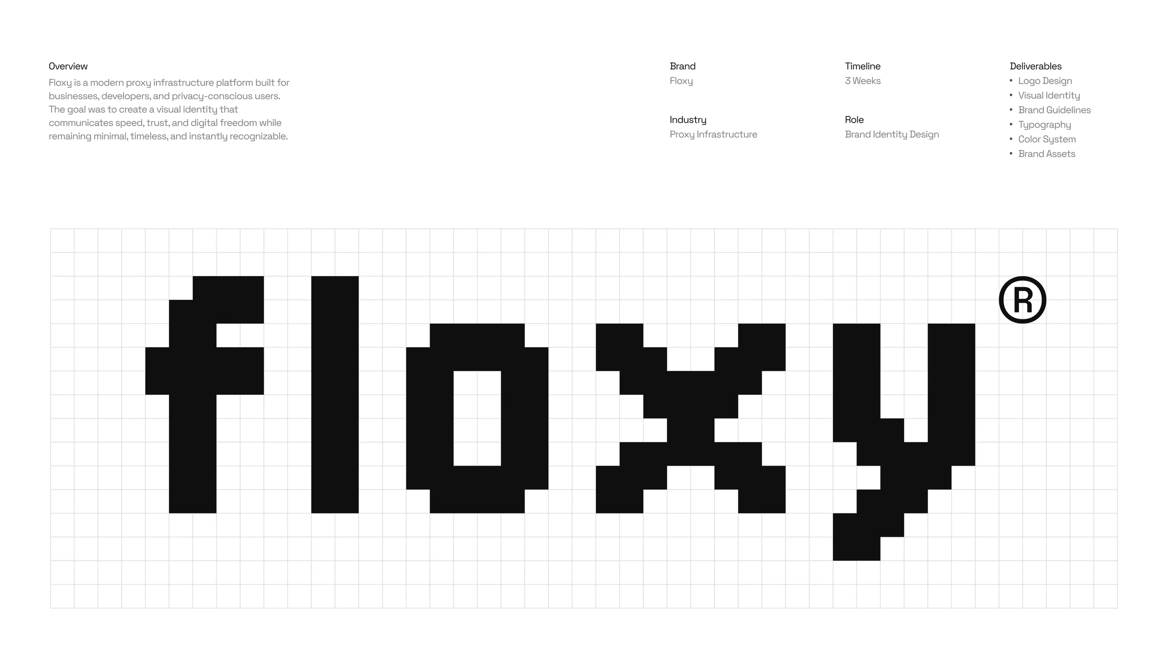 The primary logo, built on a pixel grid