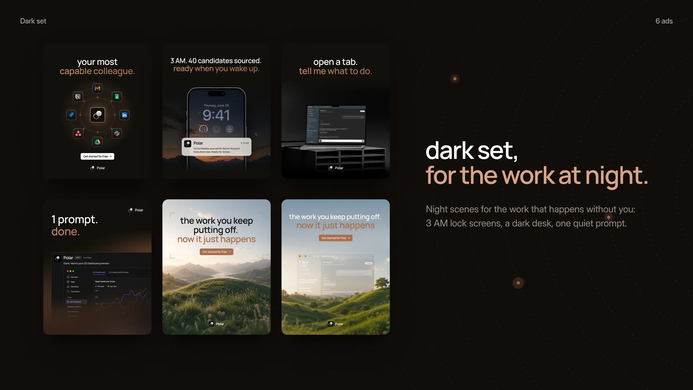 Dark set, for the work at night