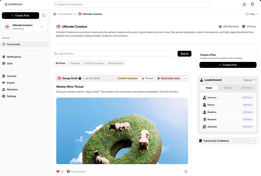 Communi community feed, first high fidelity screen