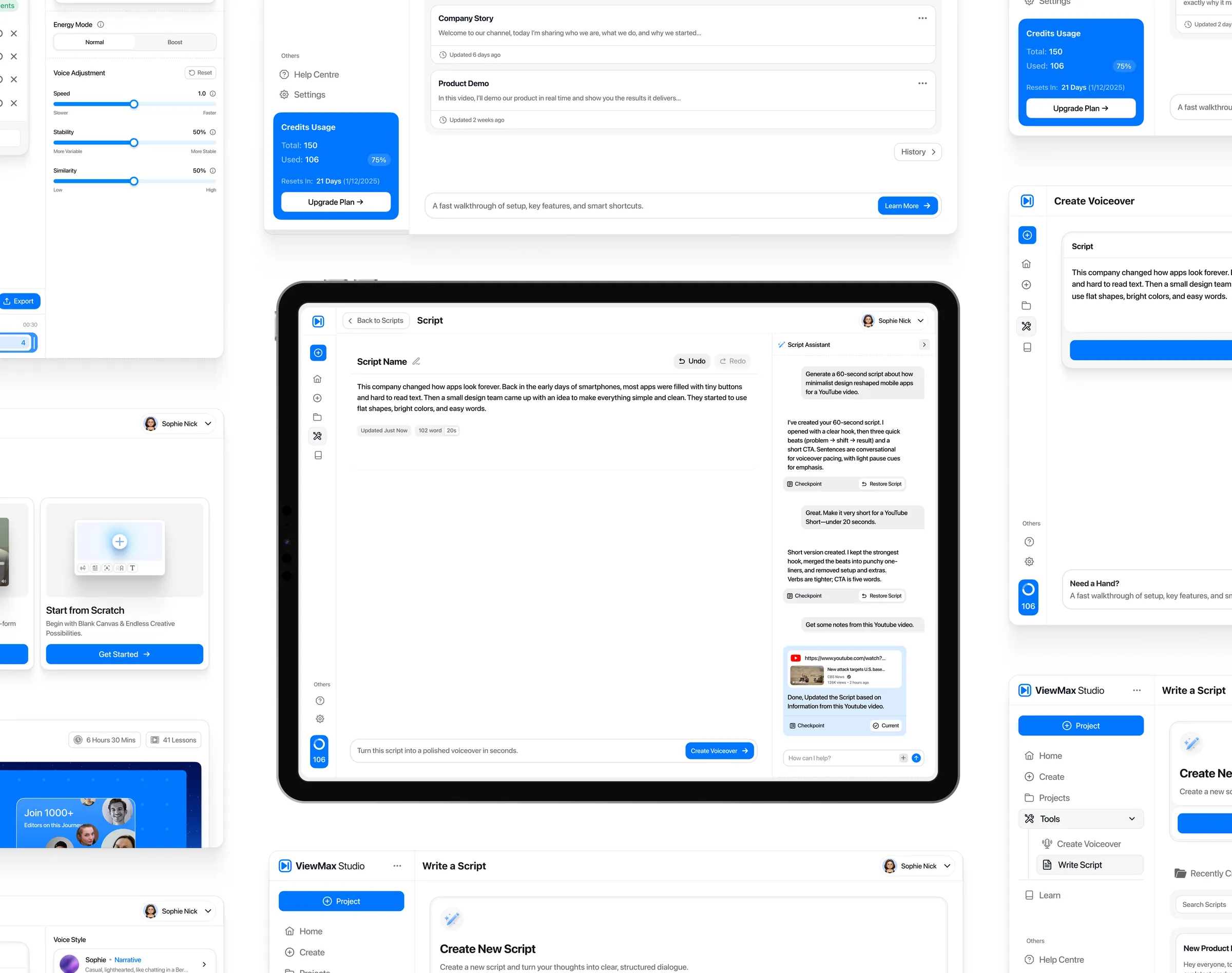 Script and project screens